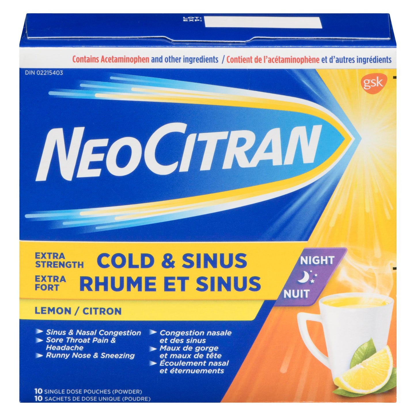 NEOCITRAN - ES Cold & Sinus- Night (Lemon - 10 CT)