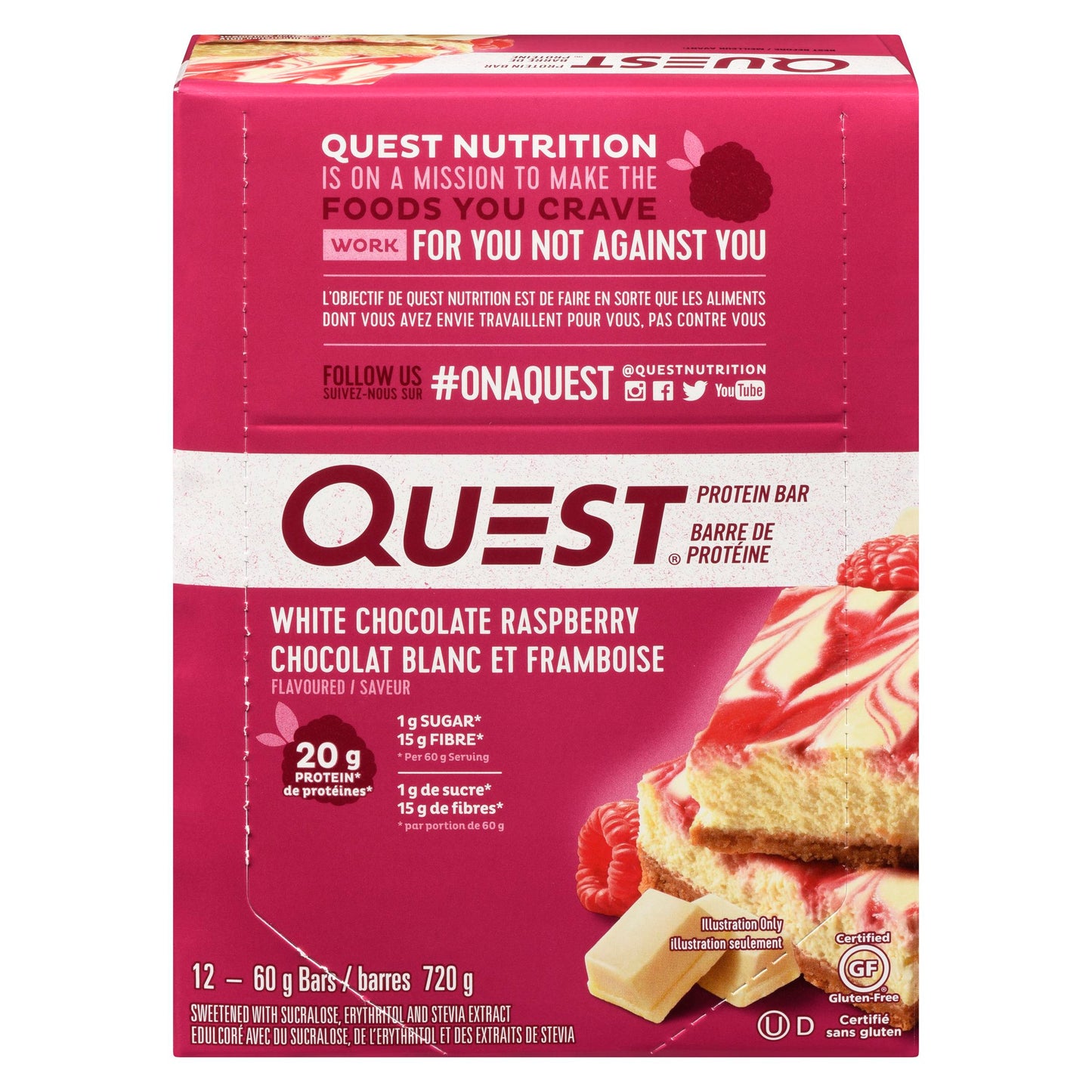 QUEST - Bar White Chocolate Raspberry (12 X 60 gr)