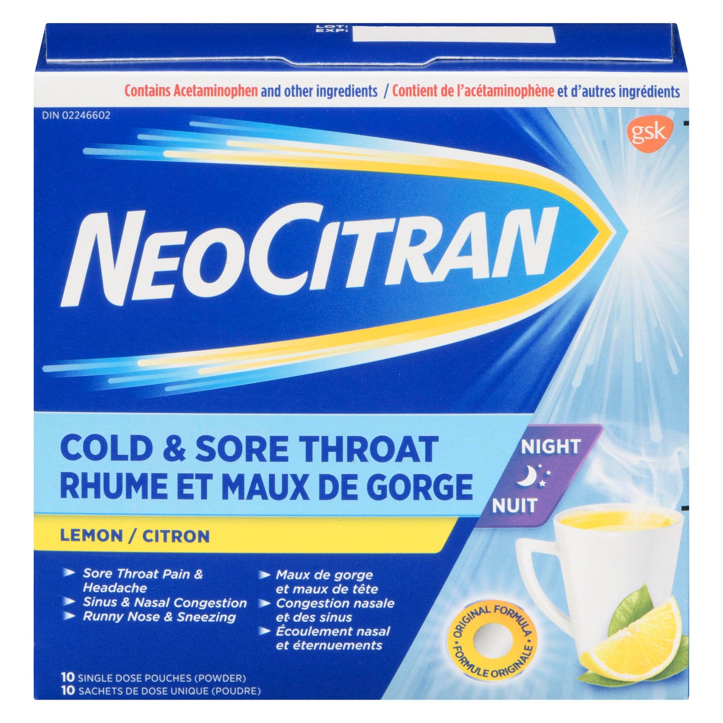 NEOCITRAN - Cold & Sore Throat - Night (Lemon - 10 CT)