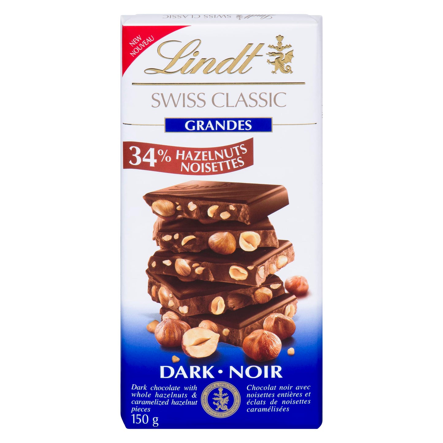 LINDT - Grandes 34% Hazelnut Dark Chocolate (150 gr)